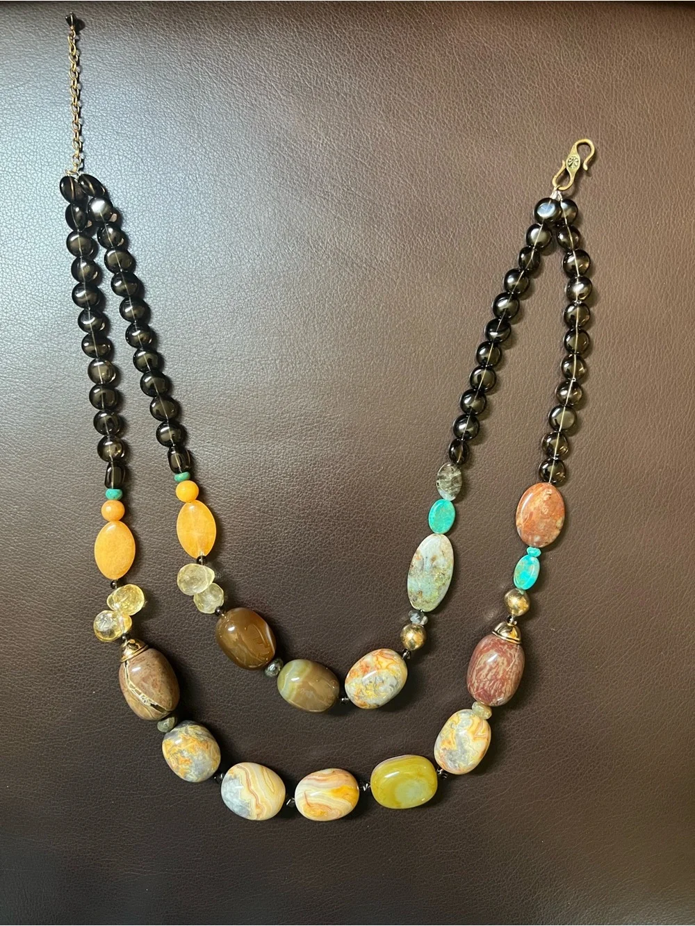 Studio Barse Necklace Two-Strand Multi-stone Beaded Brown Tan Orange
